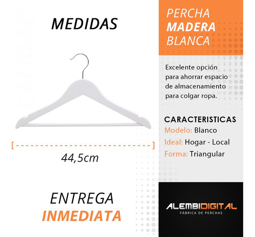 Perchas De Madera Lustrada X 10 Premium