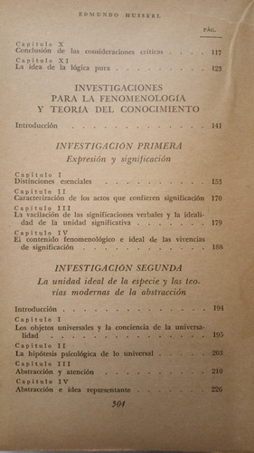 Abreviatura De Investigaciones Logicas De E. Husserl (Usado)