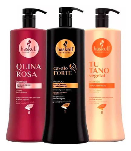 Haskell Kit 3 Shampoos Tutano Quina Rosa E Cavalo Forte 1l