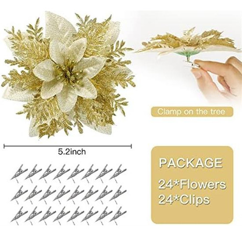 Sggvecsy 24 Piezas De Flores De Pascua Con Purpurina Navideñ