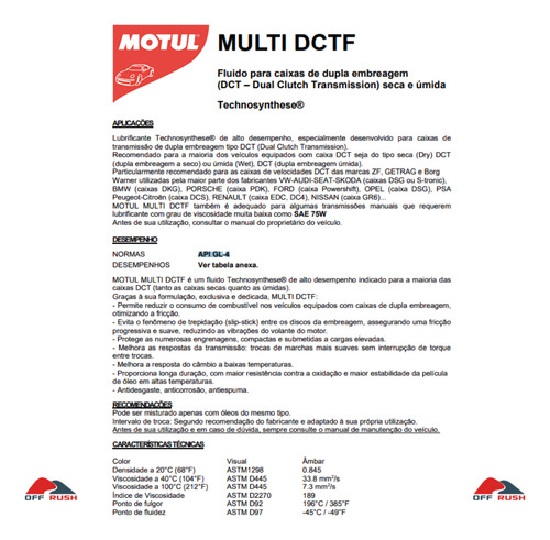 Óleo Câmbio Automático Dupla Embreagem Motul Multi Dctf 9lts