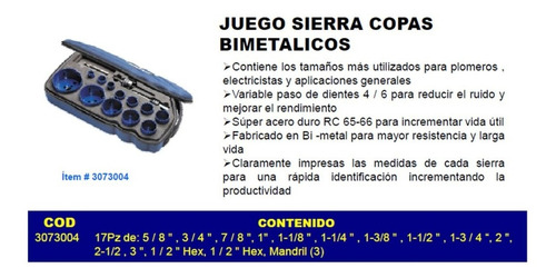 Juego De Sierra Copa Bimetalica 17 Piezas Irwin