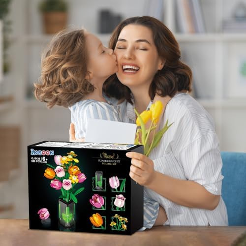 Insoon Juego De Construcción De Ramo De Flores Con Jarrón Y