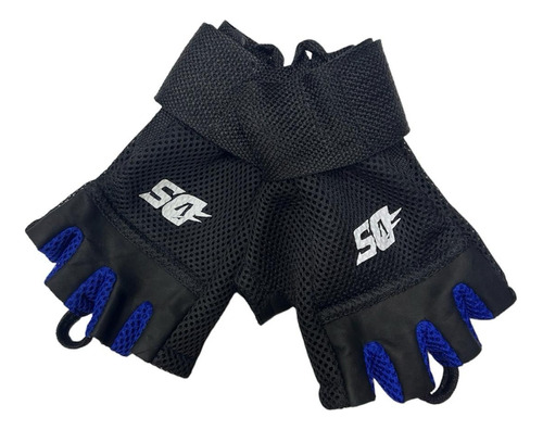 Guantes Fitness Entrenamiento Con Muñequera Cuero Negro Azul