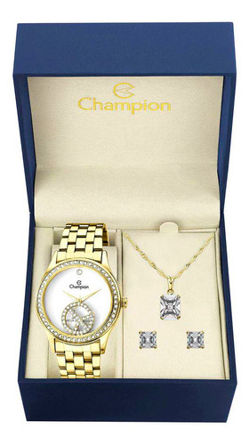 Relógio Champion Feminino Dourado Com Kit Semi Joia Ch25785w Cor do fundo Branco