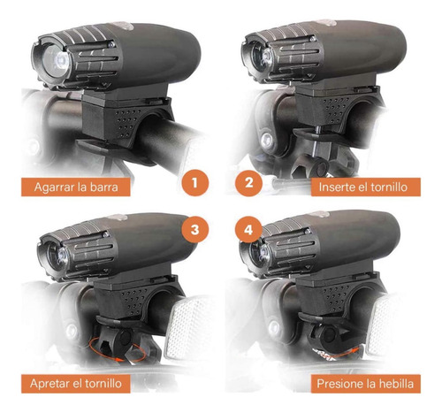 Kit de luz de bicicleta dianteira e traseira recarregável de 4 modos, cor preta