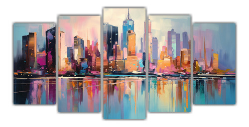 100x50cm Cuadro: Horizonte De Nueva York En Rosa Intenso