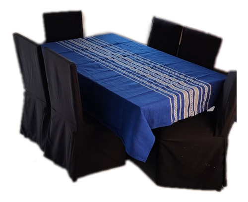 Mantel Azul Para Mesa Grande 10 Sillas 3m X 1.5m Artesanal 