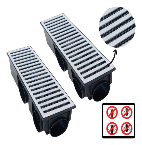 Ralo Oculto Linear Modular Com Tela Anti Insetos 15x100 (2 Peças 15x50) Grelha Pluvial Em Alumínio Grelhas Brasil