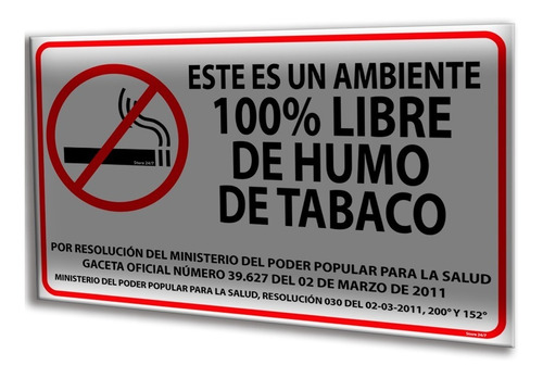 Aviso Prohibido Fumar 80x50cm Tamaño Reglamentario. Señales