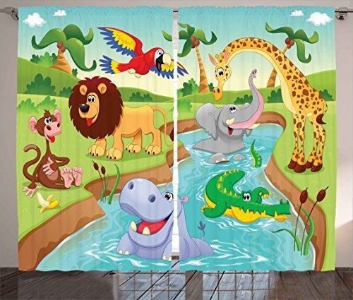 Ambesonne - Cortinas Para Niños, Animales De Safari Nadando 