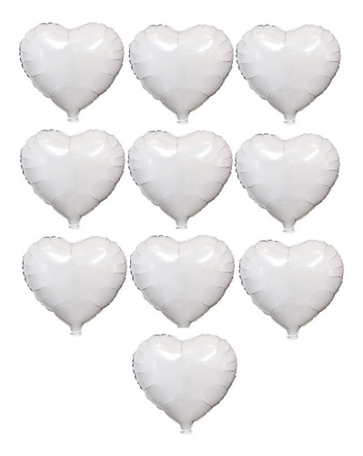 Globos Metalizados Por 10 Unidades. Corazón Blanco 45 Cm