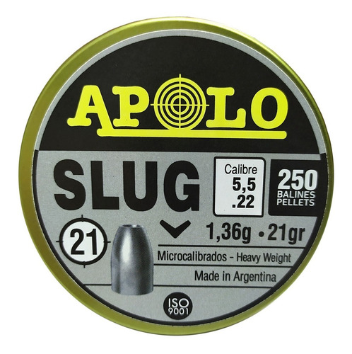 Imagen 4 de 10 de Balines Apolo Slug X250 5.5 Mm - Punta Solida Hueca 21 Gr