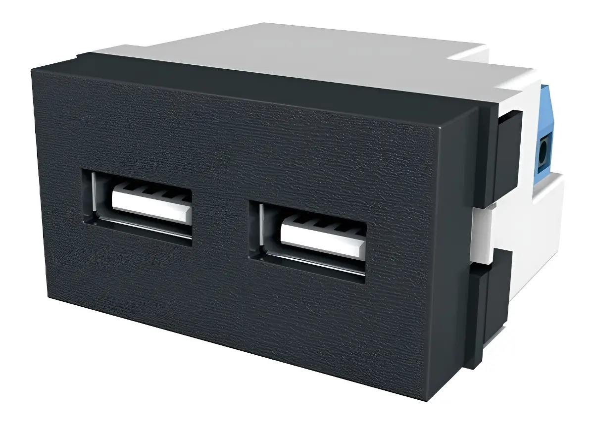 Módulo Toma USB Doble 2A Jeluz Platinum Negro Carga Rápida