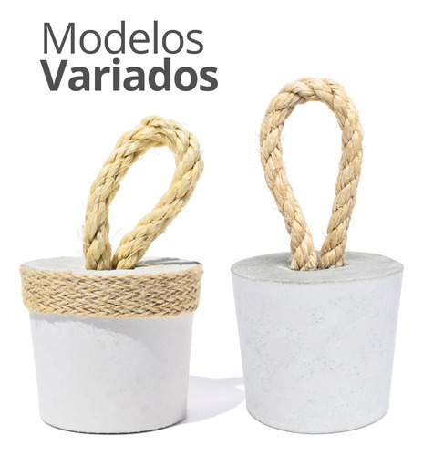 Peso De Porta Artesanal Concreto Com Alça Em Sisal Redondo Acabamento Fosco Cor Preto / Fosco / Redondo