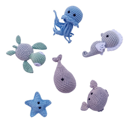 Mini Animais Marinhos Em Crochê Amigurumi Em Tons De Azul