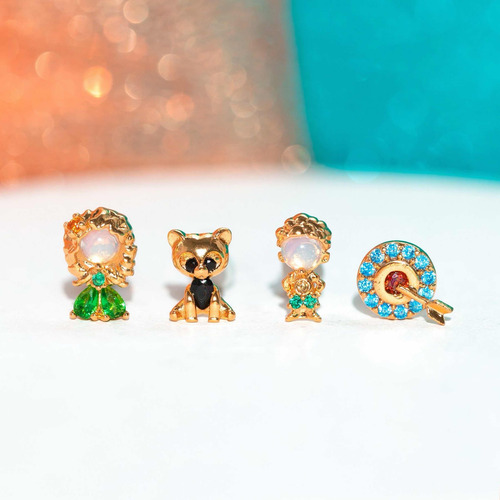 Set De 4 Aretes De Merida, En Chapa De Oro 18k Y Zirconias