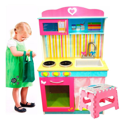Imagen 1 de 9 de Cocina Grande Madera Infantil Niña + Regalo Peppa Pig El Rey