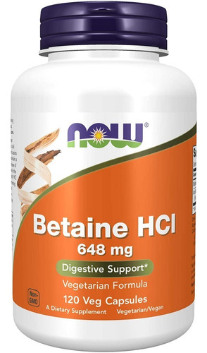 Betaína Hcl 648 Mg Apoyo Digestivo Now 120 Capsulas