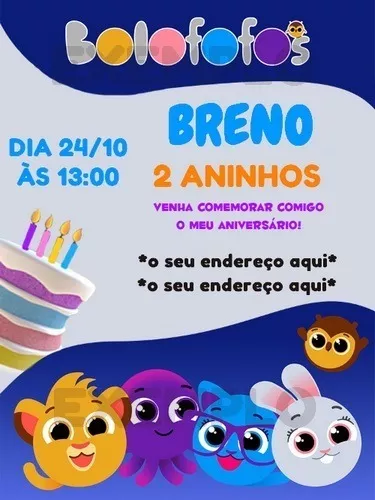 Convite de Aniversário Bolofofos Edite Online