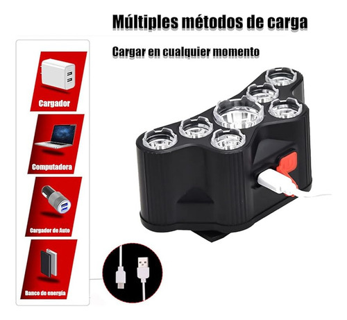 Mox Linterna Frontal Recargable Con 7 Leds Y 4 Modos