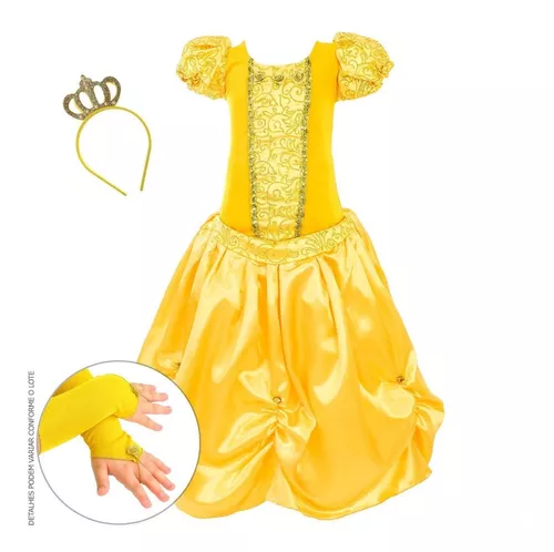 Vestido Fantasia Cinderela Infantil princesa COM LUVA E COROA pcin