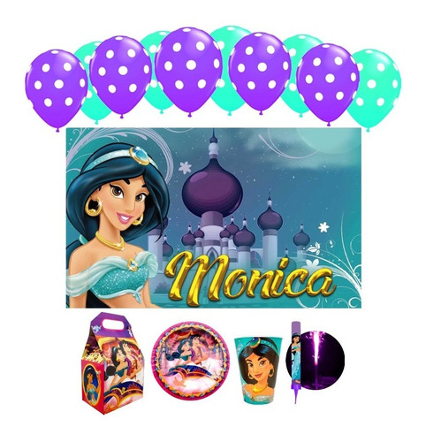 Jasmine Jazmin Aladdin Kit 30 Niños Vasos Platos Dulceros 