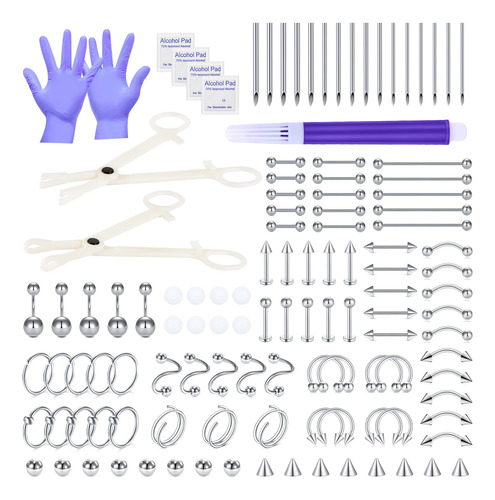 Jiesibao Kit De 120 Piercings De Acero Inoxidable 14g 16g, D