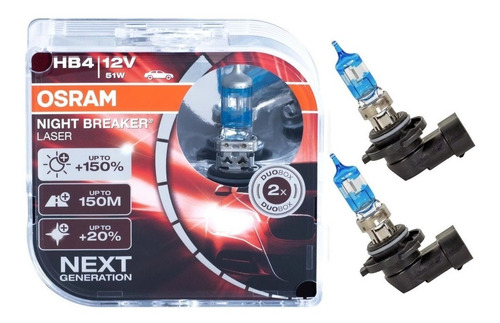 Imagen 1 de 6 de Par Lamparas Osram Night Breaker Laser 9006 Hb4 150% + Luz