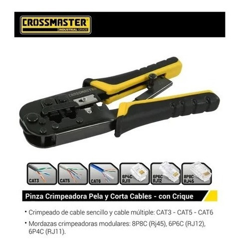 Imagen 2 de 3 de Pinza Crimpeadora Fichas Rj45 De Red Con Crique Crossmaster