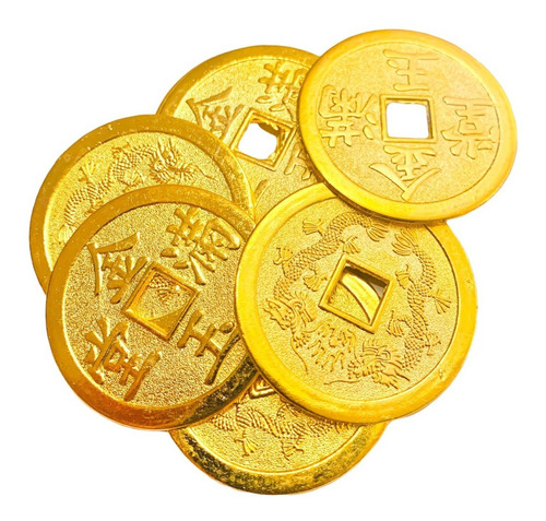 Monedas Chinas Metal Jumbo Grande Oro Dorado 4.5 Cm 50 Pcs