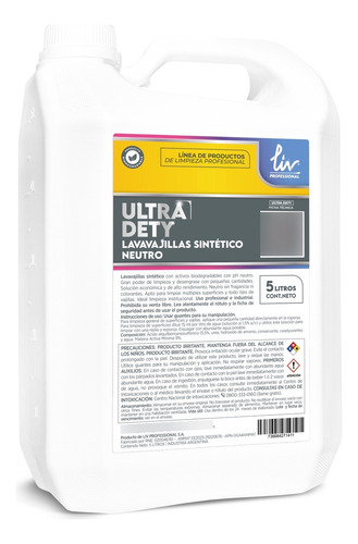 Detergente Desengrasante Concentrado Ultra Dety 5 Liv Neutro