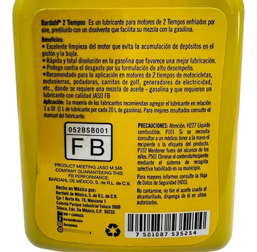Aceite Para Motores 2 Tiempos Bardahl 250 Ml Jaso Fb