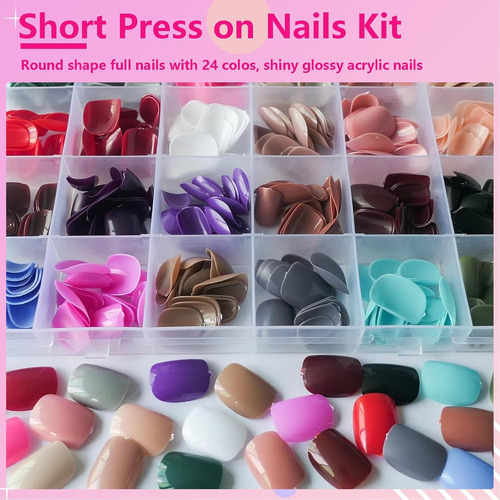 Addfavor 576 Uñas Postizas Cortas A Presión De 24 Colores, U