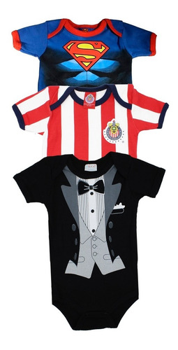 Imagen 3 de 10 de Pañalero Ropa Bebe Chivas Futbol Smoking Superman Set 3 Pzs