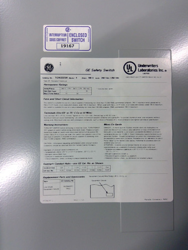 General Electric Tgn3323r 3 Pole 100a 240v Nema 3r Disco Bby