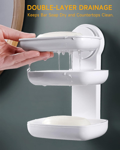 Jabonera Adhesiva Para Pared De Ducha Con Drenaje Y Doble Ni