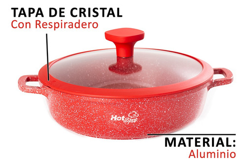 Arrocera Olla Aluminio Fundido Hot Spot Z605 Asa Tapa 24cm Color Rojo