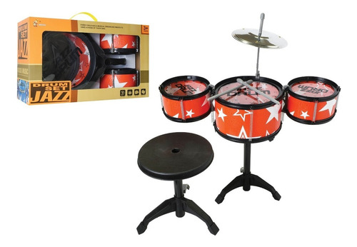 Bateria Musical Chica 3 Tambores Platillo Color Naranja Y Negro