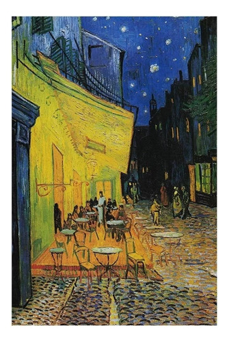 Quadro Van Gogh Terraço Café 100x150 Sala Decorativo Grande Cor Colorido Armação Borda Infinita