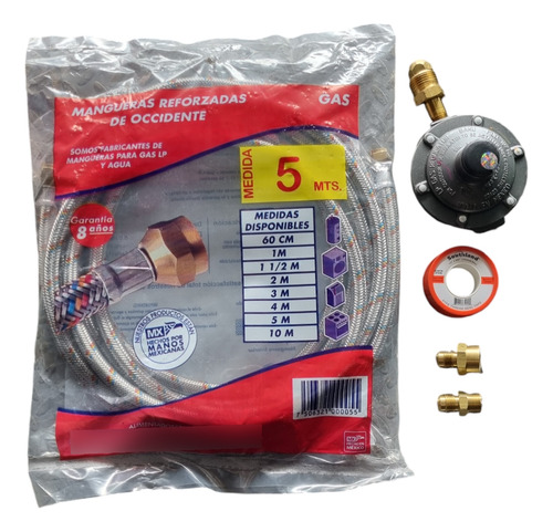 Regulador De Gas 1 Vía Y Manguera Gas 5mts Con Niples