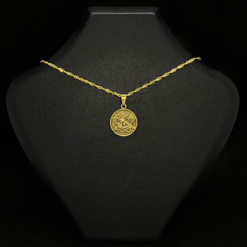 Cadena Y Dije Ángel De La Guarda Oro 18k Amarillo 50 Cm