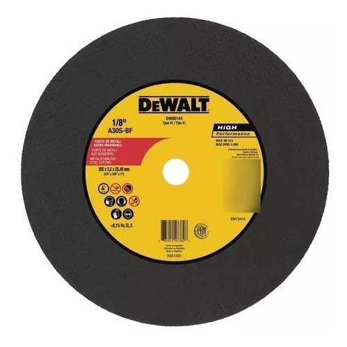 05 Un Disco De Corte Metal E Inox 14pol 3,2mm Dewalt Dw80144
