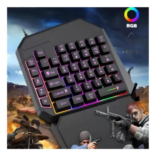 Teclado Gamer Pro Semi Mecanico Single Hand Uma Mao Led Rgb Preto Português Brasil
