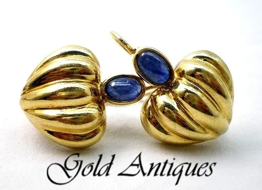 Par De Aros De Oro 18 Kt Corazon Y Zafiros Azul
