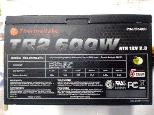 Fuente De Poder Real Atx 600w Gamer Tr2-600nl2nc Thermaltake