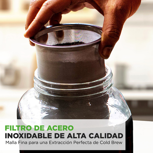 Cafetera para Cold Brew Café Frío de 3.8L NutriChef NCCOFF87 Frasco de Vidrio con Grifo de Acero Inoxidable y Filtro Reutilizable Antigoteo y Fácil de Limpiar