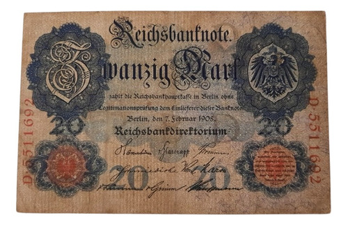 Cédula Alemã 20 Reichsbank Note 1908  11