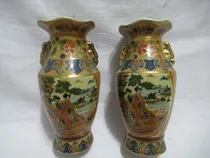 Comprar Antiguo Par Floreros Porcelana Golden Satsuma Made In China