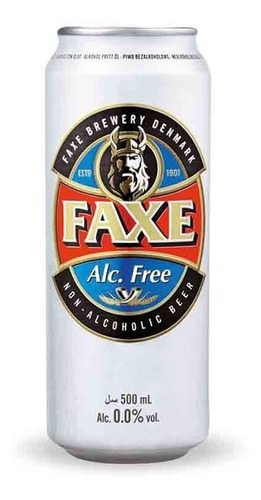 Cerveza Sin Alcohol Importada Faxe Premium 0.0%. Lata 500cc